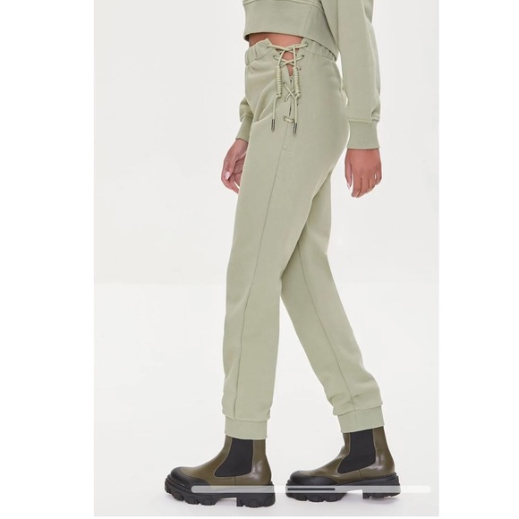 Forever 21 French Terry beige lace up joggers size small - Picture 10 of 11